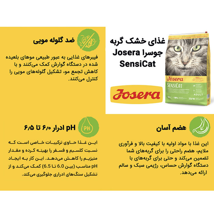 غذای خشک گربه جوسرا مدل SensiCat گوارش حساس وزن 10 کیلوگرم
